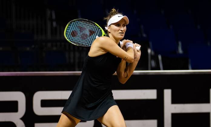 Mandatory Credit: Photo by Rob Prange Shutterstock (11864528bi) Marketa Vondrousova of the Czech Republic in action during her first-round match at the 2021 Porsche Tennis Grand Prix WTA, Tennis Damen 500 tournament Porsche Tennis Grand Prix, Tennis, Stuttgart, Germany - 21 Apr 2021 Porsche Tennis Grand Prix, Tennis, Stuttgart, Germany - 21 Apr 2021  Copyright: xRobxPrange Shutterstockx 11864528bi