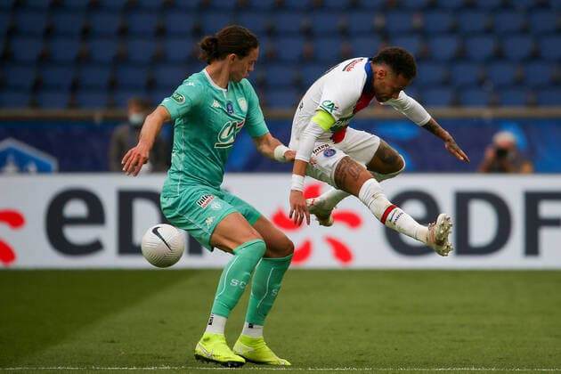 21 04 2021 France, Paris Coupe de France 20 21 Quarterfinal Paris Saint Germain Angers SCO v l , Mateo Pavlovic Angers SCO ,Neymar Paris Saint Germain ,Duel, Action, Action, Battles for the Ball Photo Antonio Borga Copyright: AntonioxBorga