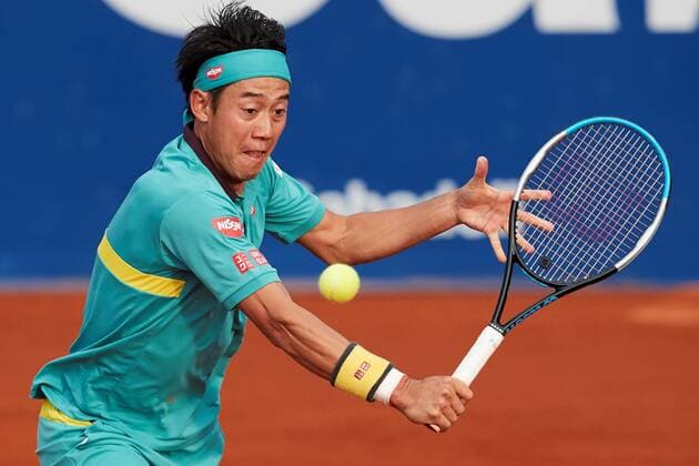 Japanese tennis player Keith Nishikori in action against Chilean Christian Garin during the Barcelona Open Banc Sabadell - Conde de Godo tournament round of 32 in Barcelona, Catalonia, Spain, 21 April 2021. Barcelona Open Banc Sabadell - Conde de Godo !ACHTUNG: NUR REDAKTIONELLE NUTZUNG!  Copyright: xAlejandroxGarcíax GRAF9462 20210421-637546340600093658