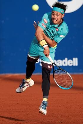 Japanese tennis player Keith Nishikori in action against Chilean Christian Garin during the Barcelona Open Banc Sabadell - Conde de Godo tournament round of 32 in Barcelona, Catalonia, Spain, 21 April 2021. Barcelona Open Banc Sabadell - Conde de Godo !ACHTUNG: NUR REDAKTIONELLE NUTZUNG!  Copyright: xAlejandroxGarcíax GRAF9463 20210421-637546341255078290