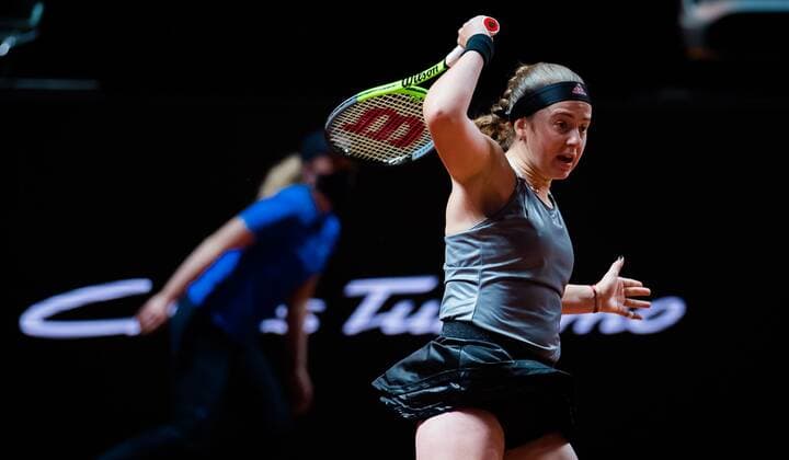 Mandatory Credit: Photo by Rob Prange Shutterstock (11864529g) Jelena Ostapenko of Latvia in action during her second-round match at the 2021 Porsche Tennis Grand Prix WTA, Tennis Damen 500 tournament Porsche Tennis Grand Prix, Tennis, Stuttgart, Germany - 22 Apr 2021 Porsche Tennis Grand Prix, Tennis, Stuttgart, Germany - 22 Apr 2021  Copyright: xRobxPrange Shutterstockx 11864529g
