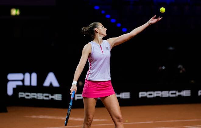 Mandatory Credit: Photo by Rob Prange Shutterstock (11864529ab) Karolina Pliskova of the Czech Republic in action during her second-round match at the 2021 Porsche Tennis Grand Prix WTA, Tennis Damen 500 tournament Porsche Tennis Grand Prix, Tennis, Stuttgart, Germany - 22 Apr 2021 Porsche Tennis Grand Prix, Tennis, Stuttgart, Germany - 22 Apr 2021  Copyright: xRobxPrange Shutterstockx 11864529ab