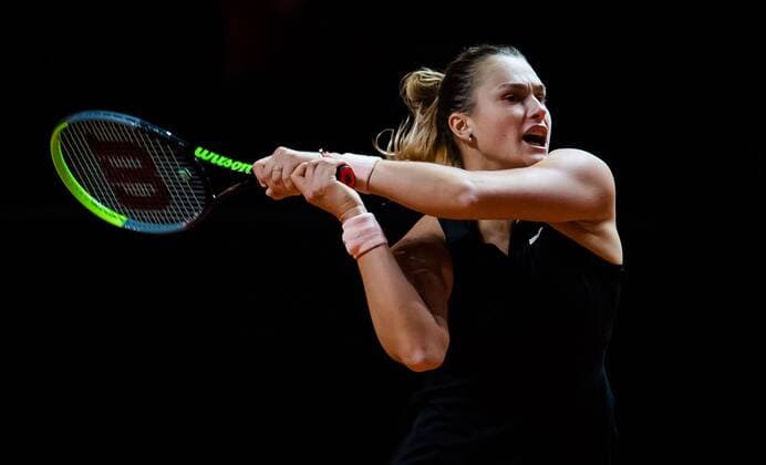 Mandatory Credit: Photo by Rob Prange Shutterstock (11864529ax) Aryna Sabalenka of Belarus in action during her second-round match at the 2021 Porsche Tennis Grand Prix WTA, Tennis Damen 500 tournament Porsche Tennis Grand Prix, Tennis, Stuttgart, Germany - 22 Apr 2021 Porsche Tennis Grand Prix, Tennis, Stuttgart, Germany - 22 Apr 2021  Copyright: xRobxPrange Shutterstockx 11864529ax