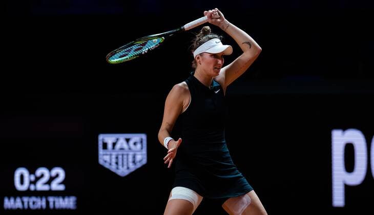 Mandatory Credit: Photo by Rob Prange Shutterstock (11864529ce) Marketa Vondrousova of the Czech Republic in action during her second-round match at the 2021 Porsche Tennis Grand Prix WTA, Tennis Damen 500 tournament Porsche Tennis Grand Prix, Tennis, Stuttgart, Germany - 22 Apr 2021 Porsche Tennis Grand Prix, Tennis, Stuttgart, Germany - 22 Apr 2021  Copyright: xRobxPrange Shutterstockx 11864529ce