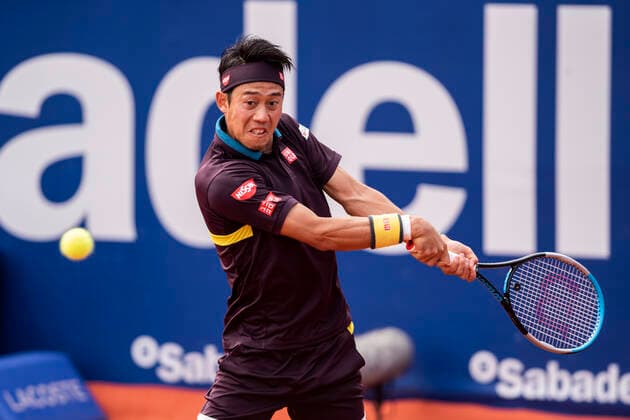 22nd April 2021; Real Club de Tennis, Barcelona, Catalonia, Spain; ATP, Tennis Herren Tour, Mens Singles, Barcelona Open Tennis; Kei Nishikori from JAPAN during Barcelona Open Banc Sabadell Trofeo Conde de God& xf3; as he lost to Rafael Nadal  ActionPlus12282786 MarcxGonzalezxAloma