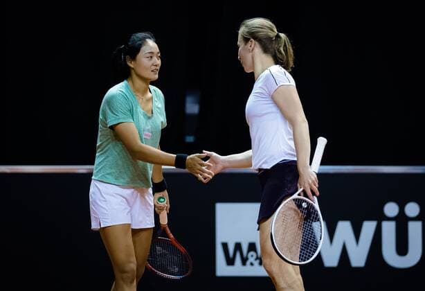 Mandatory Credit: Photo by Rob Prange Shutterstock (11864530ae) Vivian Heisen of Germany & Yafan Wang of China playing doubles at the 2021 Porsche Tennis Grand Prix WTA, Tennis Damen 500 tournament Porsche Tennis Grand Prix, Tennis, Stuttgart, Germany - 23 Apr 2021 Porsche Tennis Grand Prix, Tennis, Stuttgart, Germany - 23 Apr 2021  Copyright: xRobxPrange Shutterstockx 11864530ae