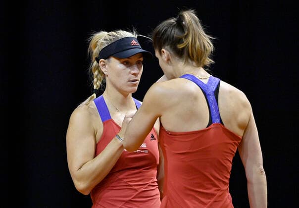 Doubles Angelique KERBER GER with Andrea PETKOVIC GER at the vote Tennis Ladies Porsche Cup Porsche Tennis Grand Prix GP Stuttgart 2021 Porsche Arena 23 04 2021 Porsche Tennis Grand Prix Stuttgart 2021