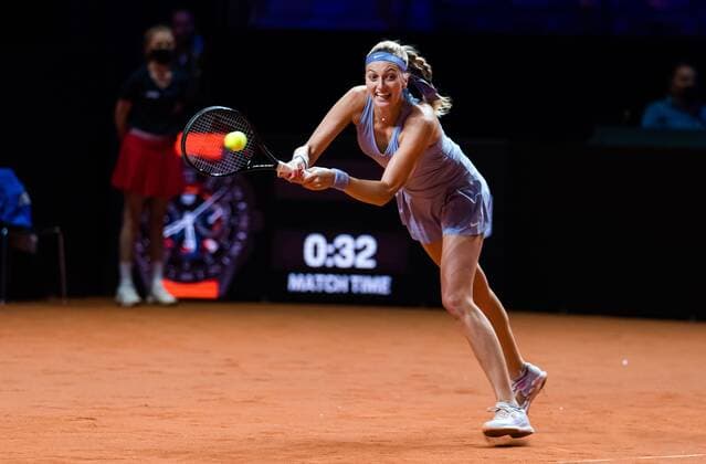 Mandatory Credit: Photo by Rob Prange Shutterstock (11864530ap) Petra Kvitova of the Czech Republic in action during the quarter-finals at the 2021 Porsche Tennis Grand Prix WTA, Tennis Damen 500 tournament Porsche Tennis Grand Prix, Tennis, Stuttgart, Germany - 23 Apr 2021 Porsche Tennis Grand Prix, Tennis, Stuttgart, Germany - 23 Apr 2021  Copyright: xRobxPrange Shutterstockx 11864530ap