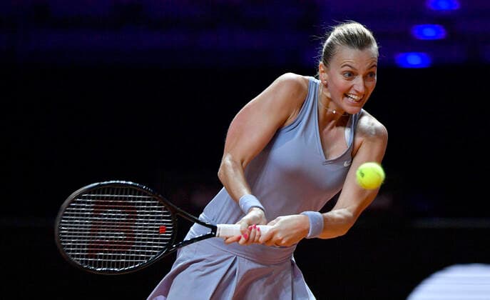 Petra Kvitova CZE Action jubilant over point win Quarterfinal Tennis Women Porsche Cup Porsche Tennis Grand Prix GP Stuttgart 2021 Porsche Arena 23 04 2021 Porsche Tennis Grand Prix Stuttgart 2021