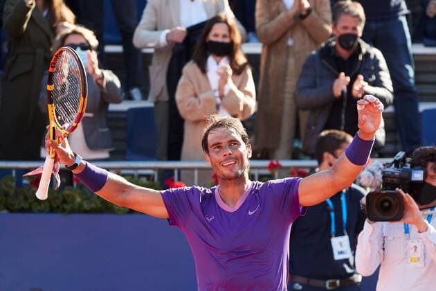 Spanish tennis player Rafael Nadal celebrates after defeating British tennis player Cameron Norrie during the Barcelona Open Banc Sabadell - Conde de Godo tournament quarterfinal match in Barcelona, Spain, 23 April 2021. Rafael Nadal vs Cameron Norrie !ACHTUNG: NUR REDAKTIONELLE NUTZUNG!  Copyright: xAlejandroxGarcíax GRAFCAT2107 20210423-637547998782452967