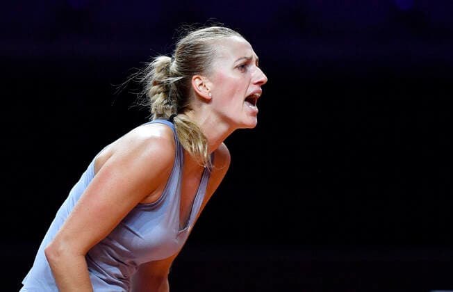 Petra Kvitova CZE sour disappointed Quarterfinal Tennis Women Porsche Cup Porsche Tennis Grand Prix GP Stuttgart 2021 Porsche Arena 23 04 2021 Porsche Tennis Grand Prix Stuttgart 2021