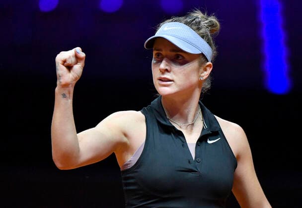 Elina Svitolina UKR celebrates win of set Gestures, fist gestures Quarterfinals Tennis Women Porsche Cup Porsche Tennis Grand Prix GP Stuttgart 2021 Porsche Arena 23 04 2021 Porsche Tennis Grand Prix Stuttgart 2021