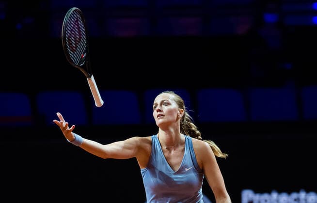 April 23, 2021, STUTTGART, GERMANY: Petra Kvitova of the Czech Republic in action during the quarter-finals at the 2021 Porsche Tennis Grand Prix WTA, Tennis Damen 500 tournament against Elina Svitolina of the Ukraine STUTTGART GERMANY - ZUMAa181 20210423_zaa_a181_064 Copyright: xRobxPrangex
