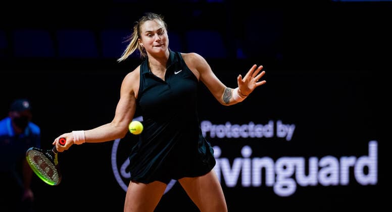 April 23, 2021, STUTTGART, GERMANY: Aryna Sabalenka of Belarus in action during the quarter-final at the 2021 Porsche Tennis Grand Prix WTA, Tennis Damen 500 tournament against Anett Kontaveit of Estonia STUTTGART GERMANY - ZUMAa181 20210423_zaa_a181_078 Copyright: xRobxPrangex