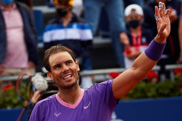 Spanish tennis player Rafa Nadal celebrates after defeating Spanish tennis player Pablo Carreno during the Barcelona Open Banc Sabadell - Conde de Godo tournament semifinal match in Barcelona, Spain, 24 April 2021. Rafa Nadal vs Pablo Carreno !ACHTUNG: NUR REDAKTIONELLE NUTZUNG!  Copyright: xAlejandroxGarcíax GRAF1516 20210424-637548853075240579
