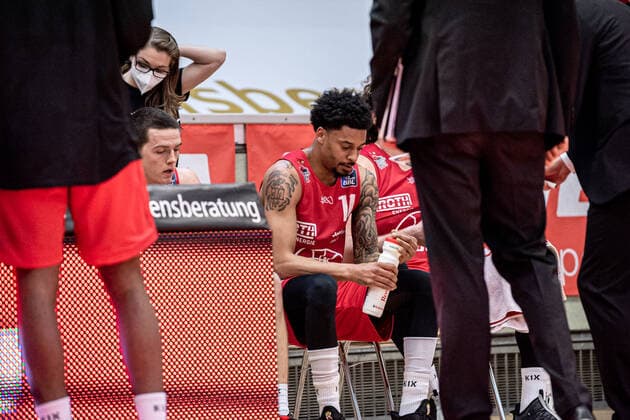 easyCredit Basketball Bundesliga JobStairs Giessen 46ers MHP RIESEN Ludwigsburg, 24 04 21 Diante Maurice Garrett 11 Giessen 46ers Sporthalle Giessen Ost Giessen, 24 04 21 Copyright: xBEAUTIFULxSPORTS Roeczeyx