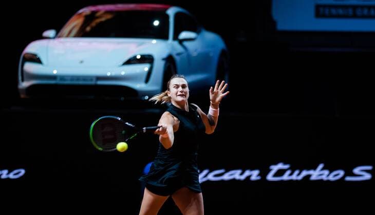 Mandatory Credit: Photo by Rob Prange Shutterstock (11864531ab) Aryna Sabalenka of Belarus in action during the semi-final of the 2021 Porsche Tennis Grand Prix WTA, Tennis Damen 500 tournament Porsche Tennis Grand Prix, Tennis, Stuttgart, Germany - 24 Apr 2021 Porsche Tennis Grand Prix, Tennis, Stuttgart, Germany - 24 Apr 2021  Copyright: xRobxPrange Shutterstockx 11864531ab