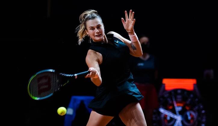 Mandatory Credit: Photo by Rob Prange Shutterstock (11864531ac) Aryna Sabalenka of Belarus in action during the semi-final of the 2021 Porsche Tennis Grand Prix WTA, Tennis Damen 500 tournament Porsche Tennis Grand Prix, Tennis, Stuttgart, Germany - 24 Apr 2021 Porsche Tennis Grand Prix, Tennis, Stuttgart, Germany - 24 Apr 2021  Copyright: xRobxPrange Shutterstockx 11864531ac