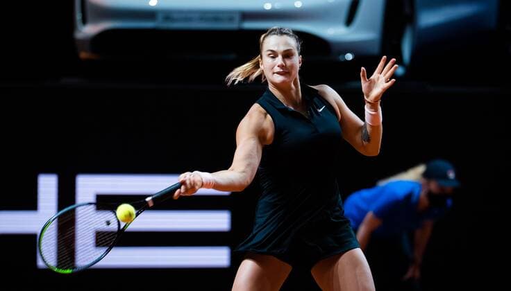 Mandatory Credit: Photo by Rob Prange Shutterstock (11864531ag) Aryna Sabalenka of Belarus in action during the semi-final of the 2021 Porsche Tennis Grand Prix WTA, Tennis Damen 500 tournament Porsche Tennis Grand Prix, Tennis, Stuttgart, Germany - 24 Apr 2021 Porsche Tennis Grand Prix, Tennis, Stuttgart, Germany - 24 Apr 2021  Copyright: xRobxPrange Shutterstockx 11864531ag