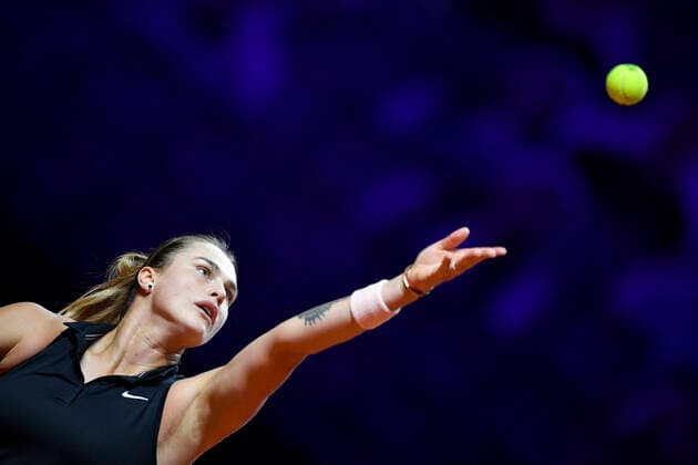 Aryna Sabalenka BLR Action Serve Semi-Final Tennis Women Porsche Cup Porsche Tennis Grand Prix GP Stuttgart 2021 Porsche Arena 24 04 2021 Porsche Tennis Grand Prix Stuttgart 2021