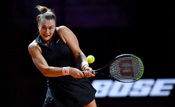 Aryna Sabalenka BLR Action Semifinals Tennis Women Porsche Cup Porsche Tennis Grand Prix GP Stuttgart 2021 Porsche Arena 24 04 2021 Porsche Tennis Grand Prix Stuttgart 2021
