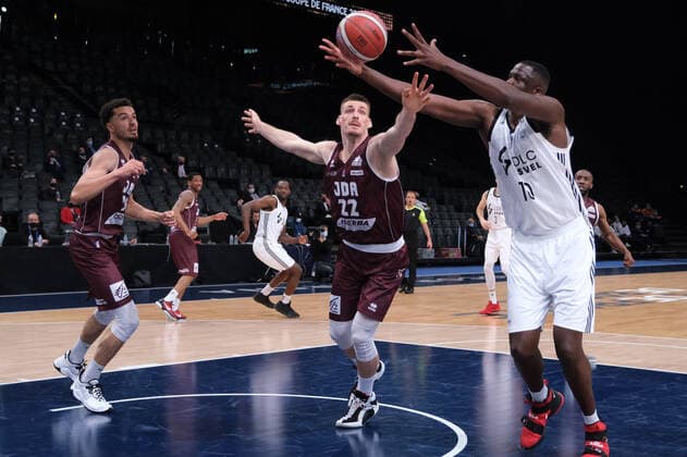 April 24, 2021, Levallois, Hauts de Seine, France: MOUSTAPHA FALL (FRA) center of ASVEL LDLC in action during the French Cup of Basketball between Dijon and Lyon-Villeurbanne ASVEL LDLC (Tony Parker Team) at AccorHotels Arena Stadium - Paris France..Lyon-Villeurbanne won the French Cup 77:61 Levallois France - ZUMAp119 20210424_zaf_p119_024 Copyright: xPierrexSteveninx