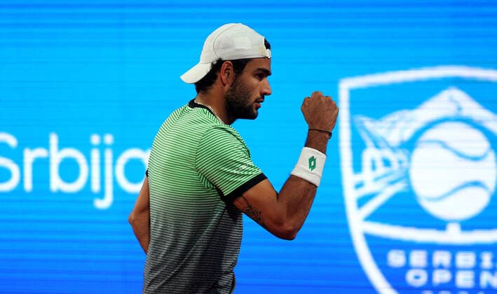 24.04.2021 Belgrade(Serbia) ATP, Tennis Herren Serbia Open men s tennis singles semi final Matteo Berrettini Italy celebrate during during match :