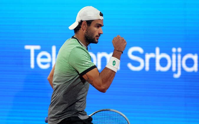 24.04.2021 Belgrade(Serbia) ATP, Tennis Herren Serbia Open men s tennis singles semi final Matteo Berrettini Italy celebrate during during match :