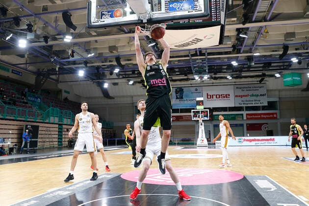 30 Matchday of the easyCredit BBL Basketball Bundesliga on 24 April 2021 at Oberfrankenhalle in Bayreuth Bavaria Germany season 2020 2021 Medi Bayreuth vs Basketball Löwen Braunschweig Kay Bruhnke Medi Bayreuth 9