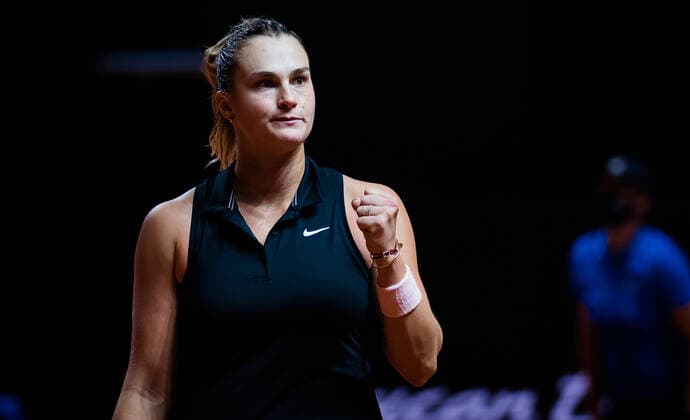 April 24, 2021, STUTTGART, GERMANY: Aryna Sabalenka of Belarus in action during the semi-final of the 2021 Porsche Tennis Grand Prix WTA, Tennis Damen 500 tournament against Simona Halep of Romania STUTTGART GERMANY - ZUMAa181 20210424_zaa_a181_234 Copyright: xRobxPrangex