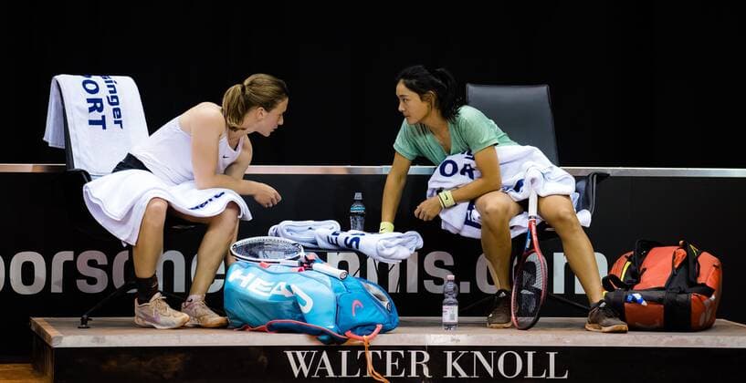 Mandatory Credit: Photo by Rob Prange Shutterstock (11864531cm) Vivan Heisen of Germany & Yafan Wang of China during the doubles semi-final of the 2021 Porsche Tennis Grand Prix WTA, Tennis Damen 500 tournament Porsche Tennis Grand Prix, Tennis, Stuttgart, Germany - 24 Apr 2021 Porsche Tennis Grand Prix, Tennis, Stuttgart, Germany - 24 Apr 2021  Copyright: xRobxPrange Shutterstockx 11864531cm