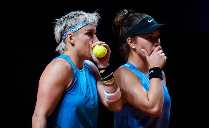 April 24, 2021, STUTTGART, GERMANY: Bethanie Mattek-Sands & Desirae Krawczyk in action during the doubles semi-final of the 2021 Porsche Tennis Grand Prix WTA, Tennis Damen 500 tournament STUTTGART GERMANY - ZUMAa181 20210424_zaa_a181_245 Copyright: xRobxPrangex
