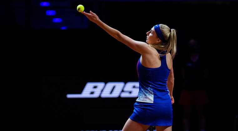 April 24, 2021, Stuttgart, Germany: Nadiia Kichenok of the Ukraine in action during the doubles semi-final of the 2021 Porsche Tennis Grand Prix WTA, Tennis Damen 500 tournament Stuttgart Germany - ZUMAa181 20210424_zaa_a181_246 Copyright: xRobxPrangex