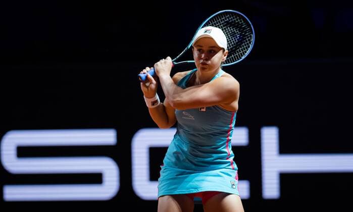 Mandatory Credit: Photo by Rob Prange Shutterstock (11875065o) Ashleigh Barty of Australia in action during the final of the 2021 Porsche Tennis Grand Prix WTA, Tennis Damen 500 tournament 2021 Porsche Tennis Grand Prix Day 7 - 25 Apr 2021 2021 Porsche Tennis Grand Prix Day 7 - 25 Apr 2021  Copyright: xRobxPrange Shutterstockx 11875065o