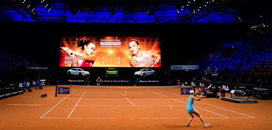 Mandatory Credit: Photo by Rob Prange Shutterstock (11875065f) Ambiance during the final of the 2021 Porsche Tennis Grand Prix WTA, Tennis Damen 500 tournament 2021 Porsche Tennis Grand Prix Day 7 - 25 Apr 2021 2021 Porsche Tennis Grand Prix Day 7 - 25 Apr 2021  Copyright: xRobxPrange Shutterstockx 11875065f