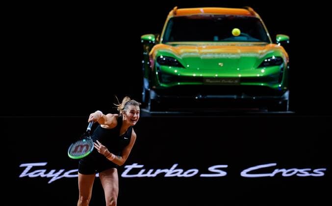 Mandatory Credit: Photo by Rob Prange Shutterstock (11875065d) Aryna Sabalenka of Belarus in action during the final of the 2021 Porsche Tennis Grand Prix WTA, Tennis Damen 500 tournament 2021 Porsche Tennis Grand Prix Day 7 - 25 Apr 2021 2021 Porsche Tennis Grand Prix Day 7 - 25 Apr 2021  Copyright: xRobxPrange Shutterstockx 11875065d