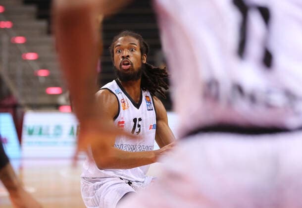 Bonn, Germany, 25 04 2021, Telekom Dome, Basketball, BBL, Telekom Baskets Bonn vs Niners Chemnitz Marcus Thornton Chemnitz