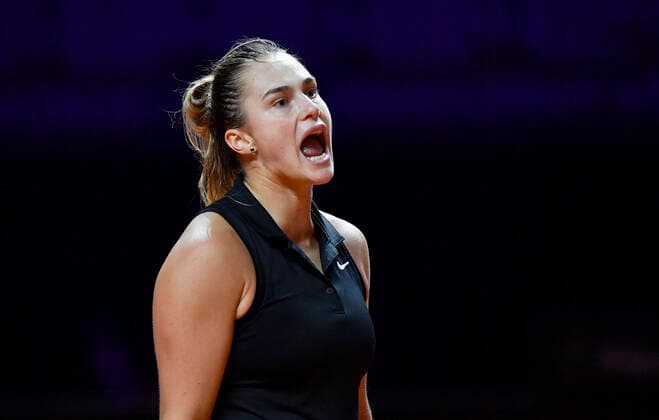 Aryna Sabalenka BLR angry disappointed dissatisfied gestures final tennis women Porsche Cup Porsche Tennis Grand Prix GP Stuttgart 2021 Porsche Arena 25 04 2021 Porsche Tennis Grand Prix Stuttgart 2021