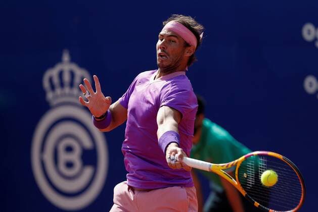 Spanish tennis player Rafa Nadal in action against Greek tennis player Stefanos Tsitsipas during the Barcelona Open Banc Sabadell - Conde de Godo tournament final game in Barcelona, Spain, 25 April 2021. Rafa Nadal vs Stefanos Tsitsipas !ACHTUNG: NUR REDAKTIONELLE NUTZUNG!  Copyright: xAlejandroxGarcíax GRAF2082 20210425-637549650132662357
