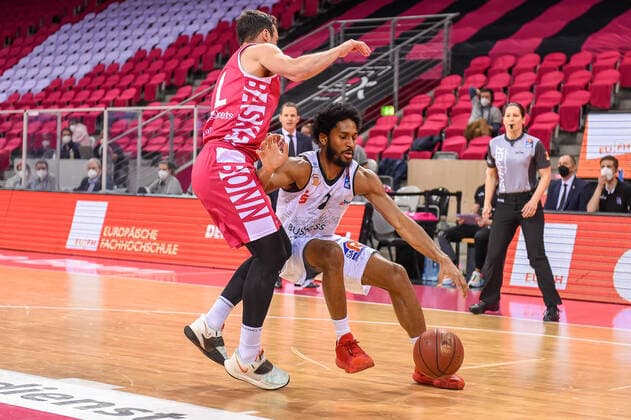 easyCredit BBL, Telekom Baskets Bonn vs NINERS Chemnitz, 25 04 2021 Terrell Harris NINERS Chemnitz 2 , easyCredit BBL, Telekom Baskets Bonn vs NINERS Chemnitz on 25 04 2021 at Telekom Dome Bonn, Bonn Nordrhein Westfalen Copyright: xBEAUTIFULxSPORTS Mueller-Laschetx