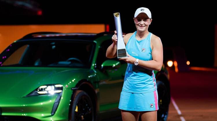 Mandatory Credit: Photo by Rob Prange Shutterstock (11875065y) Ashleigh Barty of Australia poses with the champions trophy after the final of the 2021 Porsche Tennis Grand Prix WTA, Tennis Damen 500 tournament 2021 Porsche Tennis Grand Prix Day 7 - 25 Apr 2021 2021 Porsche Tennis Grand Prix Day 7 - 25 Apr 2021  Copyright: xRobxPrange Shutterstockx 11875065y