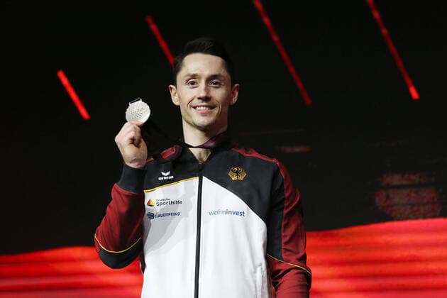 Bilder des Jahres 2021, Sport 04 April Sport Themen der Woche KW16 Sport Bilder des Tages Andreas Toba, GER, after bar final at 2021 Artistics Europeans in Basel; 25 04 2021; *** Andreas Toba, GER, after bar final at 2021 Artistics Europeans in Basel 25 04 2021 