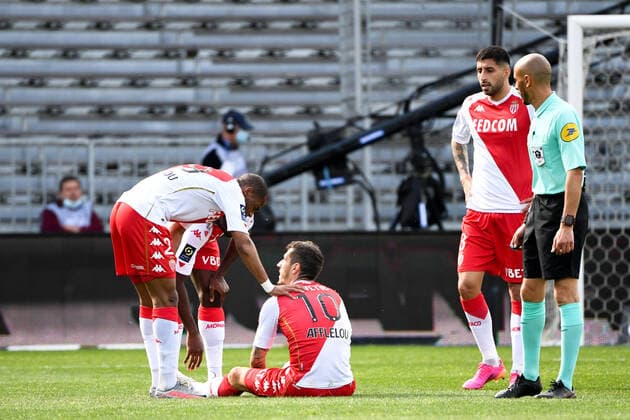 10 STEVAN JOVETIC (MONA) - DECEPTION - BLESSURE - FAIR PLAY FOOTBALL : Angers vs Monaco - Ligue 1 Uber Eats - 25 04 2021 AnthonyBIBARD FEP Panoramic 