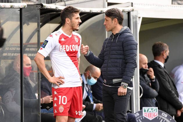 10 STEVAN JOVETIC (MONA) - DECEPTION - BLESSURE - FAIR PLAY - NIKO KOVAC (ENTRAINEUR MONACO) FOOTBALL : Angers vs Monaco - Ligue 1 Uber Eats - 25 04 2021 AnthonyBIBARD FEP Panoramic 
