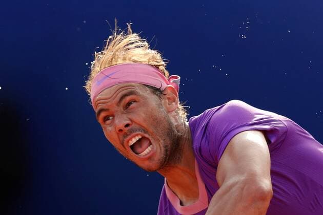 Spanish tennis player Rafa Nadal in action against Greek tennis player Stefanos Tsitsipas during the Barcelona Open Banc Sabadell - Conde de Godo tournament final game in Barcelona, Spain, 25 April 2021. Rafa Nadal vs Stefanos Tsitsipas !ACHTUNG: NUR REDAKTIONELLE NUTZUNG!  Copyright: xAlejandroxGarcíax GRAF2146 20210425-637549736990387205