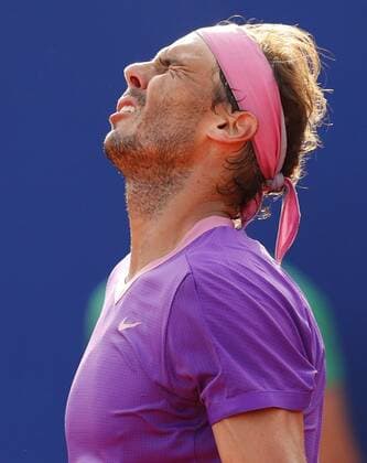 Spanish tennis player Rafa Nadal reacts against Greek tennis player Stefanos Tsitsipas during the Barcelona Open Banc Sabadell - Conde de Godo tournament final game in Barcelona, Spain, 25 April 2021. Rafa Nadal vs Stefanos Tsitsipas !ACHTUNG: NUR REDAKTIONELLE NUTZUNG!  Copyright: xAlejandroxGarcíax GRAF2144 20210425-637549737020543642