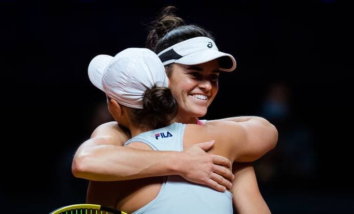 Mandatory Credit: Photo by Rob Prange Shutterstock (11864533q) Jennifer Brady of the United States & Ashleigh Barty of Australia in action during the doubles final of the 2021 Porsche Tennis Grand Prix WTA, Tennis Damen 500 tournament Porsche Tennis Grand Prix, Tennis, Stuttgart, Germany - 25 Apr 2021 Porsche Tennis Grand Prix, Tennis, Stuttgart, Germany - 25 Apr 2021  Copyright: xRobxPrange Shutterstockx 11864533q