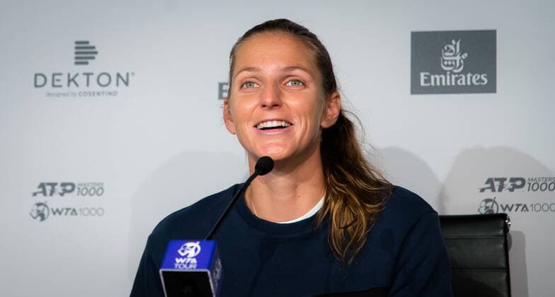 Mandatory Credit: Photo by Rob Prange Shutterstock (11876848n) Karolina Pliskova of the Czech Republic talks to the media ahead of the 2021 Mutua Madrid Open WTA, Tennis Damen 1000 tournament Mutua Madrid Open Qualifying, Tennis, La Caja Magica, Madrid, Spain - 27 Apr 2021 Mutua Madrid Open Qualifying, Tennis, La Caja Magica, Madrid, Spain - 27 Apr 2021  Copyright: xRobxPrange Shutterstockx 11876848n