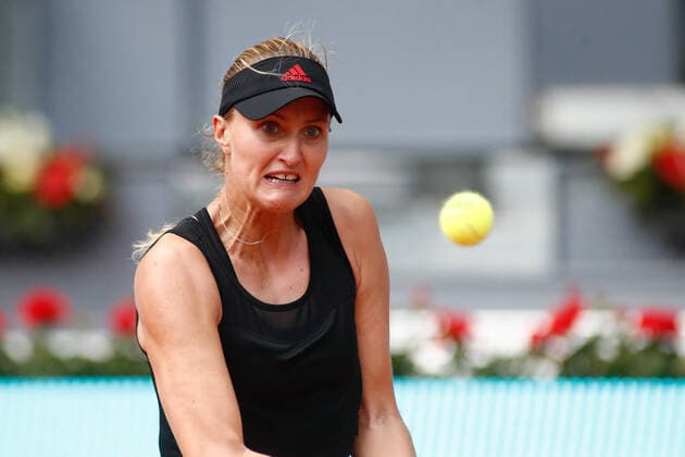 April 27, 2021, MADRID, MADRID, SPAIN: Kristina Mladenovic of France in action during his Women s Singles match against Ane Mintegi del Olmo of Spain on Qualify day one of the WTA, Tennis Damen 1000 - Mutua Madrid Open 2021 at La Caja Magica on April 27, 2021 in Madrid, Spain MADRID SPAIN - ZUMAa181 20210427_zaa_a181_075 Copyright: xOscarxJ.xBarrosox