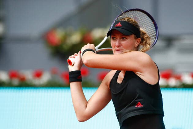 April 27, 2021, MADRID, MADRID, SPAIN: Kristina Mladenovic of France in action during his Women s Singles match against Ane Mintegi del Olmo of Spain on Qualify day one of the WTA, Tennis Damen 1000 - Mutua Madrid Open 2021 at La Caja Magica on April 27, 2021 in Madrid, Spain MADRID SPAIN - ZUMAa181 20210427_zaa_a181_080 Copyright: xOscarxJ.xBarrosox